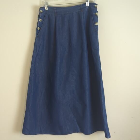 Maxi Cottagecore Prairie Dark Denim High Waisted Skirt Women's Large - Picture 4 of 8